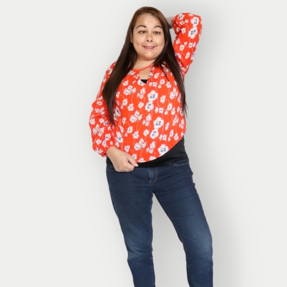 WOMENS ORANGE FLORAL MEDIUM CROP TOP - Picture 8 of 10